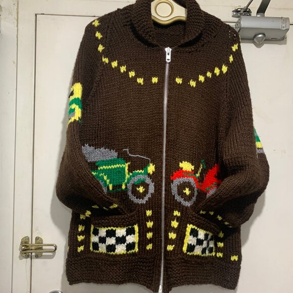 HAND KNITTED GRAPHIC SWEATER CARDIGANS SIZE XL - Picture 4 of 9